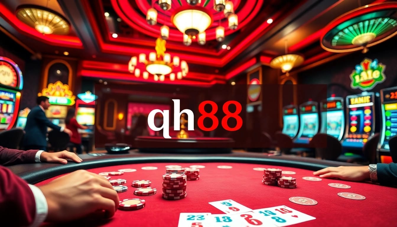 Experience the excitement of qh88 casino with players enjoying poker and vibrant games.