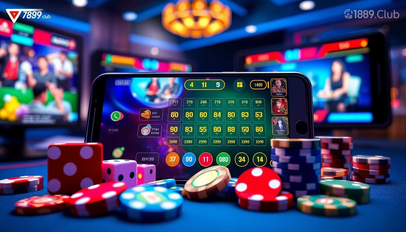 Experience the excitement of tài xỉu 789club with interactive game elements, including dice and chips.