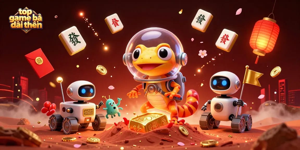 Engage with top game bài đổi thưởng in an exciting Martian casino adventure illustration.