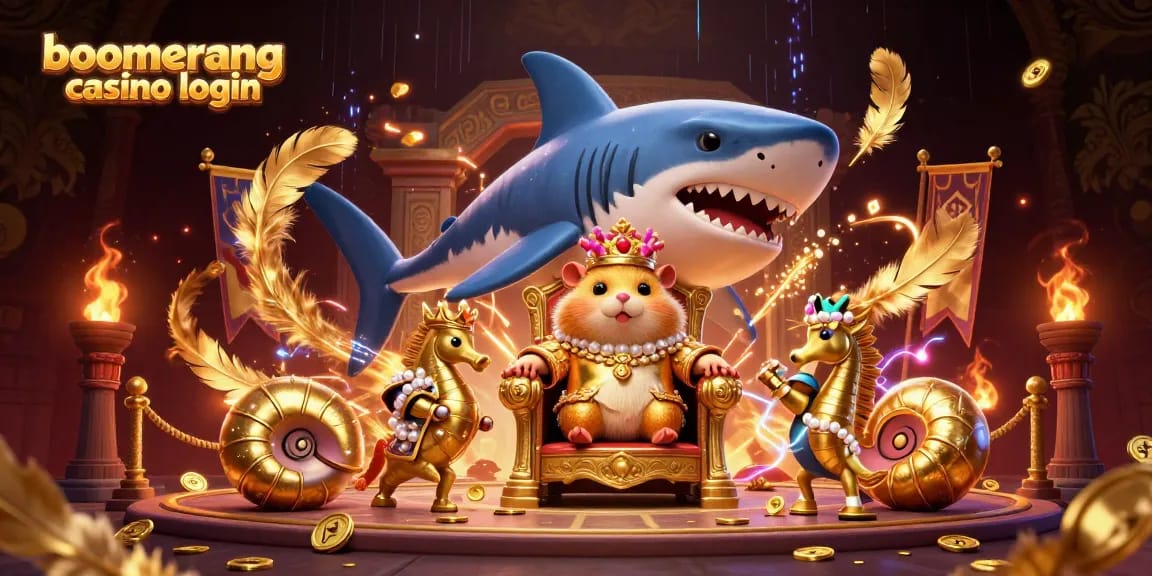 Božični boomerang casino prijava s kraljem hrčkarnikom in igralskimi simboli v ozadju.