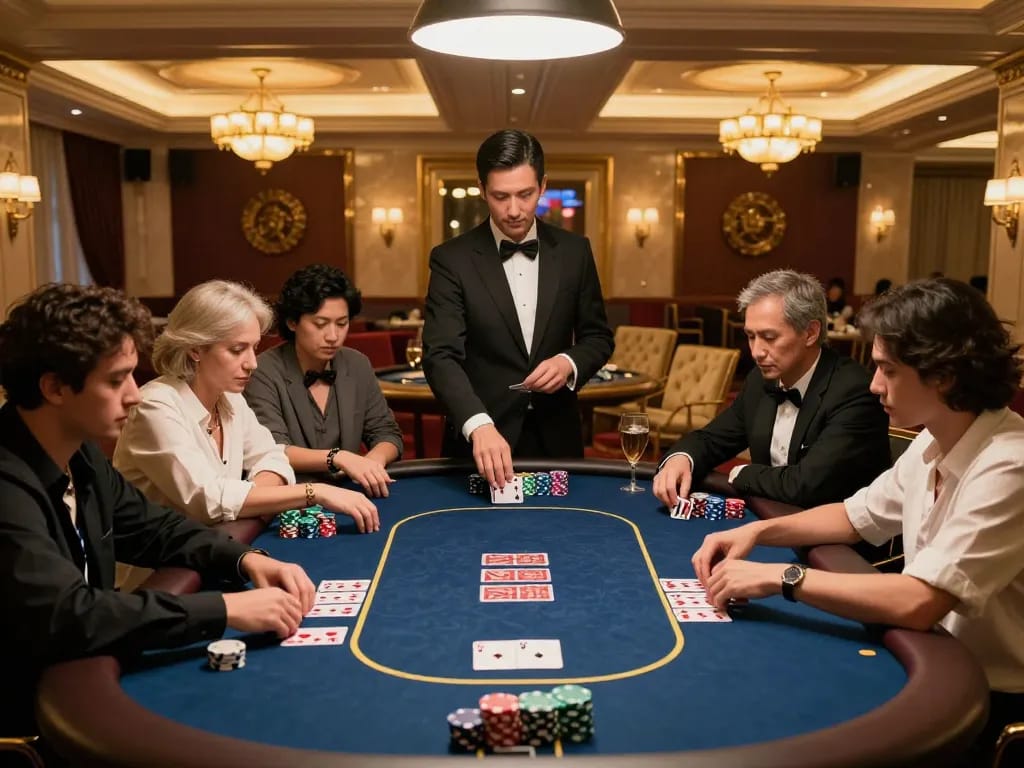 Engaged players strategizing during a thrilling poker game at DN88 casino.