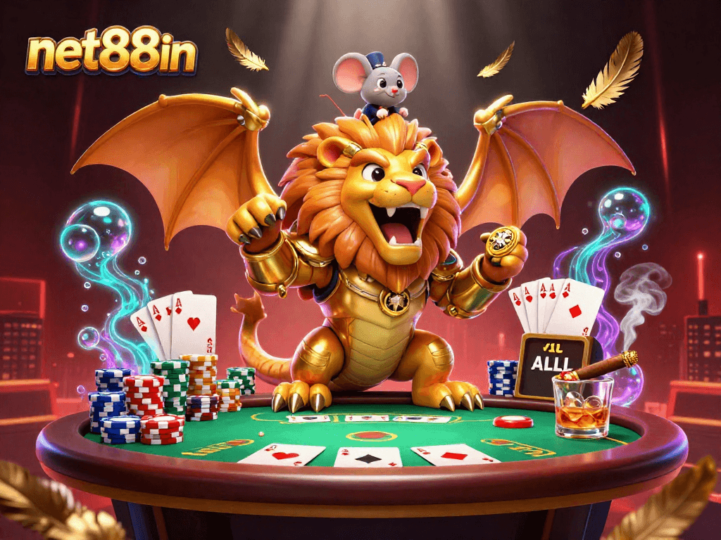 Experience high-stakes action at net88in with dynamic poker gameplay and ominous casino vibes.