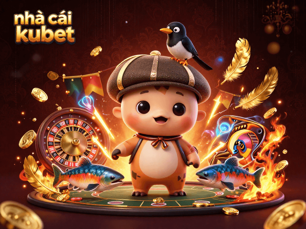 Engage with exciting games at nhà cái kubet featuring playful Nessie, a magpie, and vibrant casino elements.