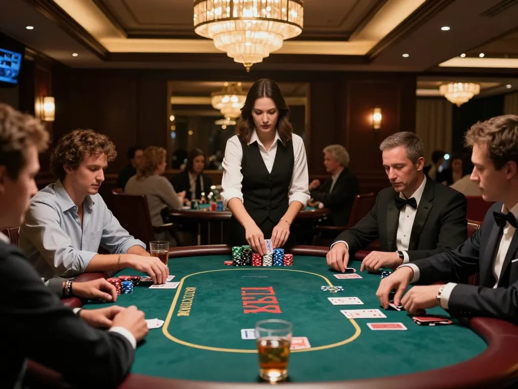 Kong88 players experiencing thrilling poker strategies at an upscale casino table.