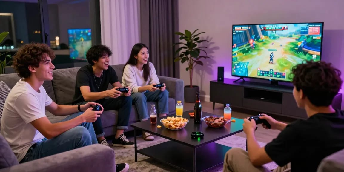 Suasana bermain game dengan 68gb dan teman-teman, menciptakan momen seru.