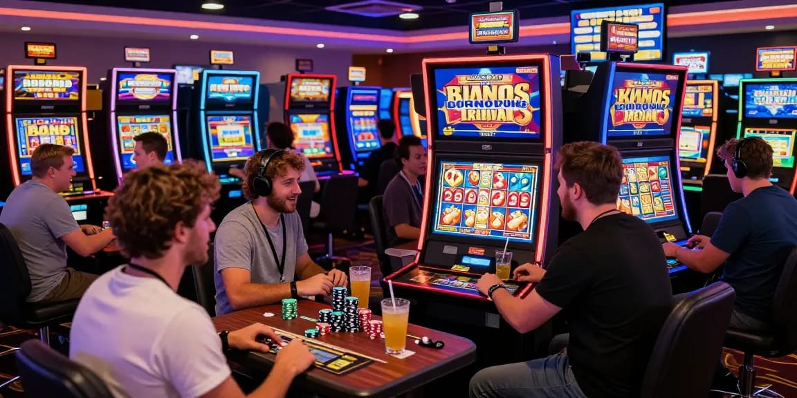 Excited players enjoying bonus buy slots UK experience at a lively casino.