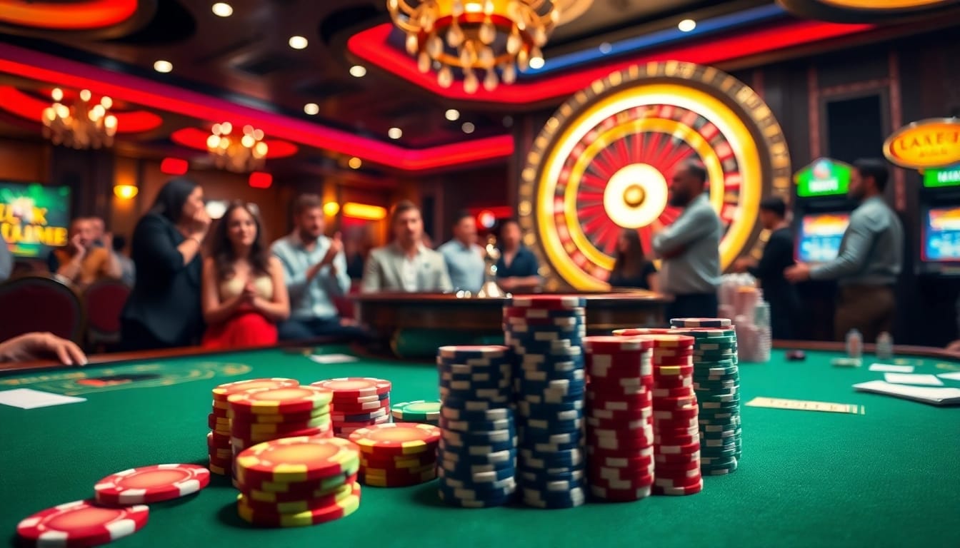 Experience thrilling gameplay at https://789f.fan/ with a vibrant casino scene featuring poker chips and roulette.