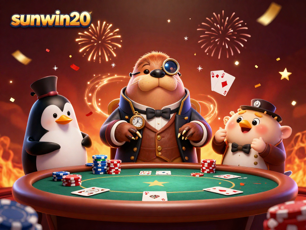 Experience excitement with sunwin20 at a lively underwater poker game featuring whimsical animals.