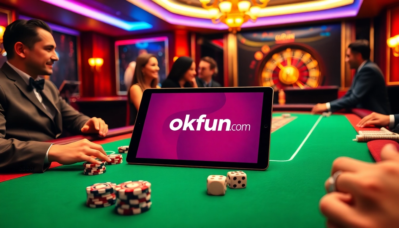 Gamble with excitement at okfun.com while navigating a glamorous casino gaming table.