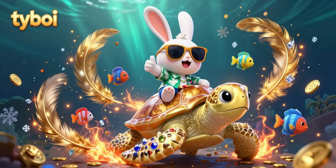 Engage with tyboi at this vibrant underwater casino scene featuring a lucky rabbit and sea turtle.