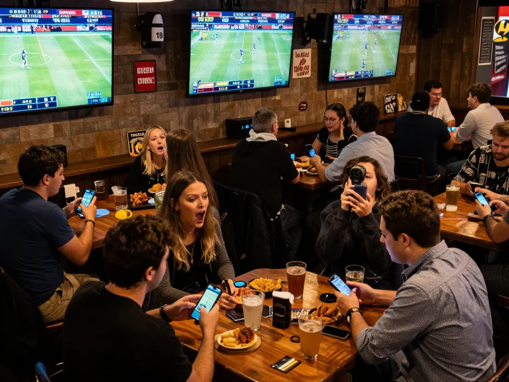 Experience the excitement of sports betting with 789win link, showcasing enthusiastic bettors at a lively sports bar.