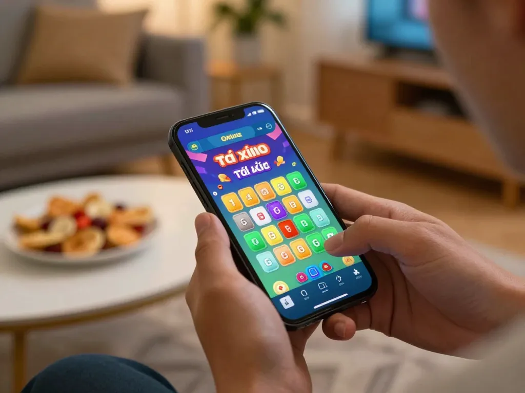 Engaging experience with app tài xỉu online gameplay on smartphone in cozy living room