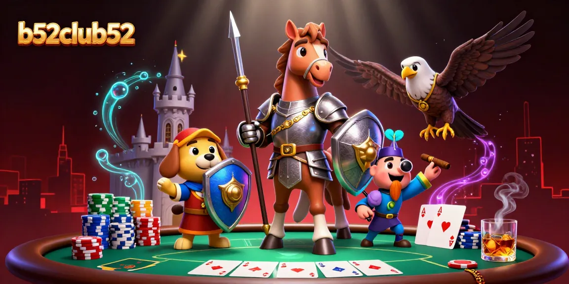 Engage in thrilling bets at b52club52 with knights and poker ambiance in a vibrant 3D scene.