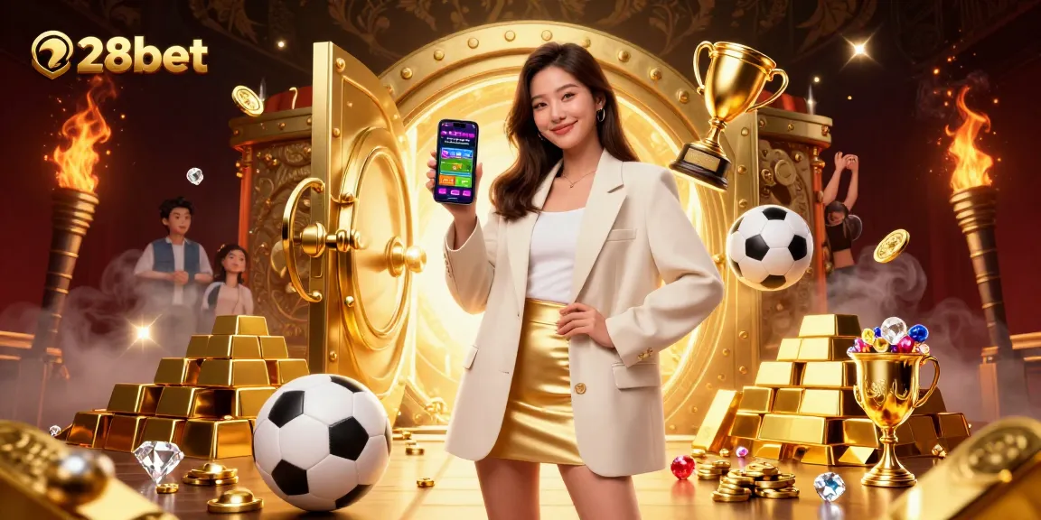 Engage with 28bet's sports betting game through a vibrant illustration showcasing fun and luxury.