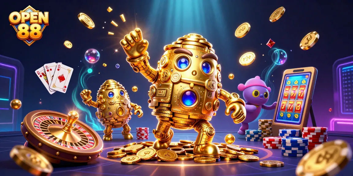 Experience the excitement of OPEN 88 with captivating casino characters and dazzling game elements.