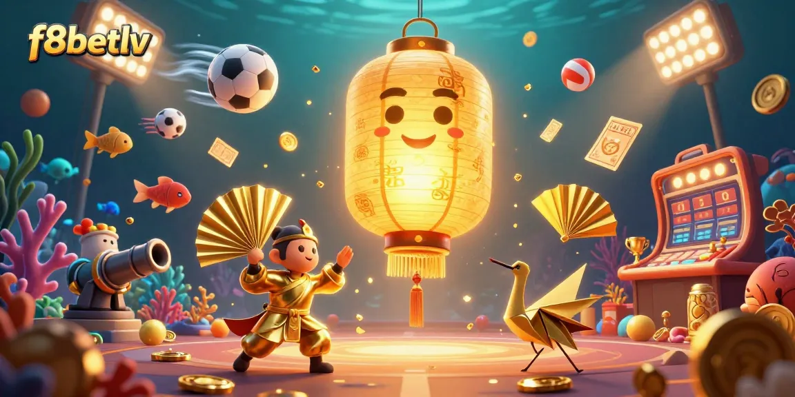 Experience thrilling fish shooting games and sports betting with f8betlv in this dynamic illustration.