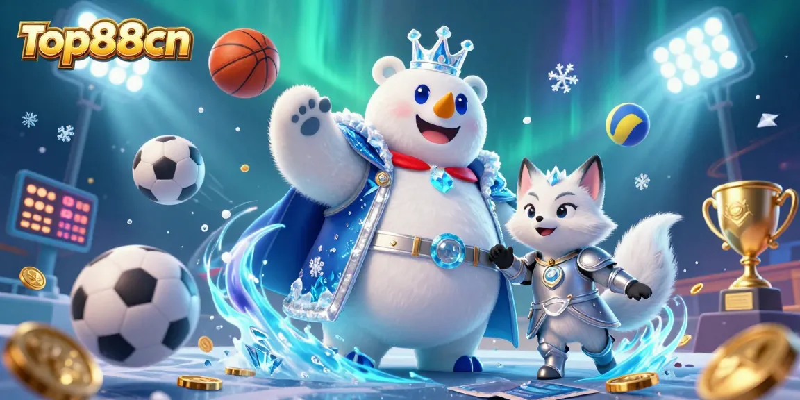 Join the action at top88cn with ice king polar bear and snow fox amidst vivid sports betting elements.