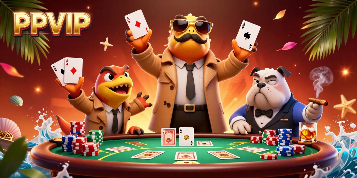Engage with exciting games at PPVIP's immersive casino scene featuring raptors in a trench coat.