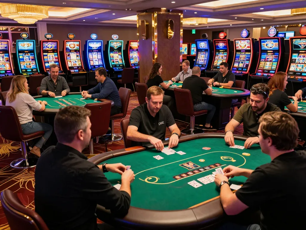 Experience the excitement of the nhất vip gaming atmosphere with players at poker tables.