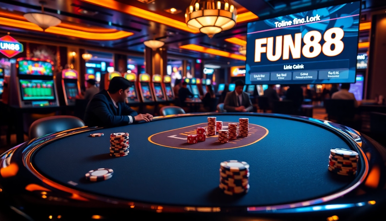 Experience online excitement with the FUN88 link at a vibrant casino gaming scene.