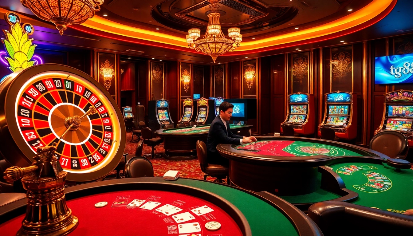 Experience the luxury of tg88's vibrant casino with engaging poker and roulette games.