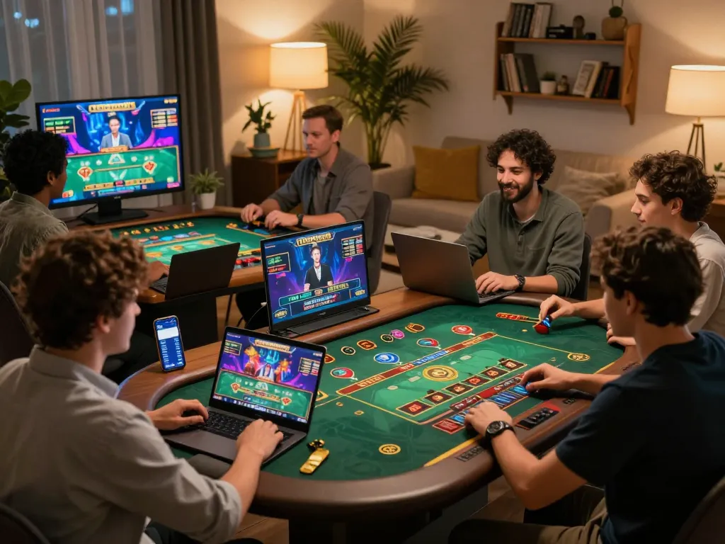 Players enjoying TR88 online gaming experience with multiple screens and engaging live dealer.