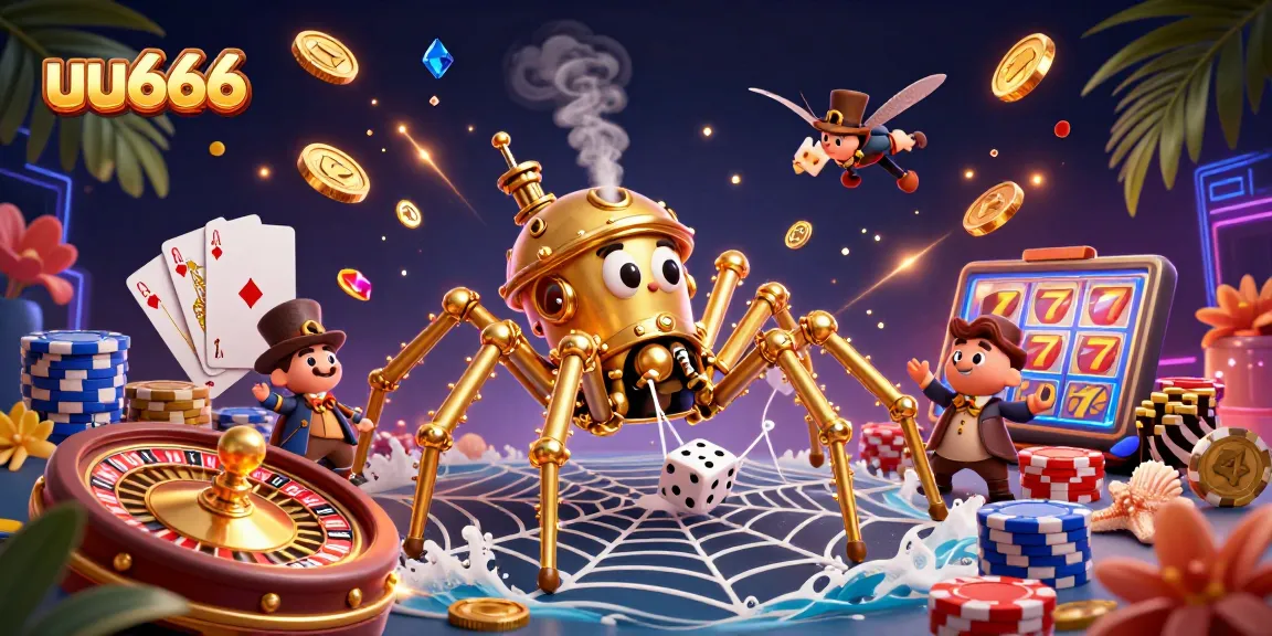 Engage in thrilling gameplay at uu666 with gold coins cascading from a steampunk spider scene.