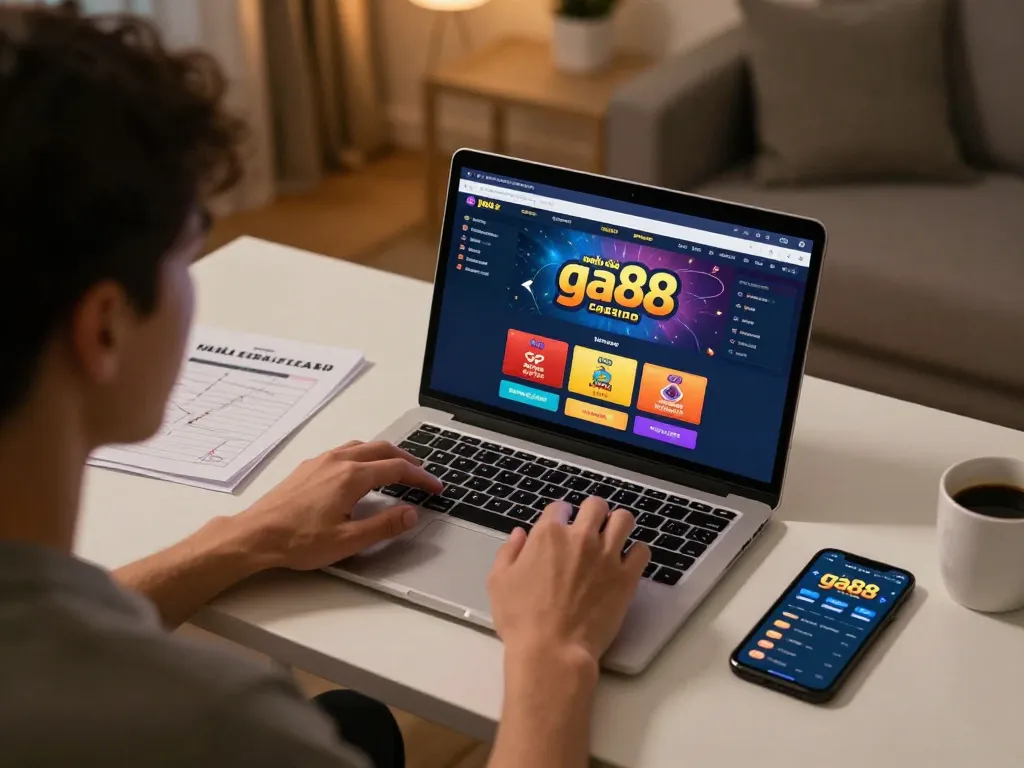 Players strategizing at Nhà cái ga88 online table with warm lighting in home office