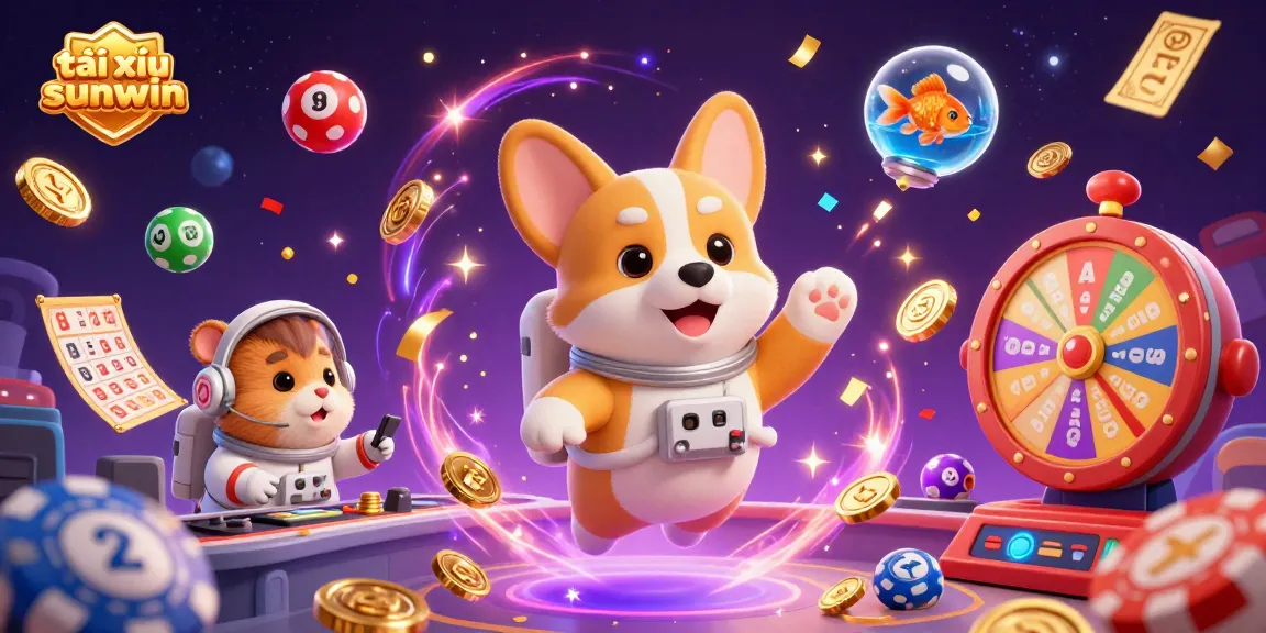 Experience the thrill of tài xỉu sunwin with a vibrant cosmic casino scene featuring character interactions and dynamic game elements.