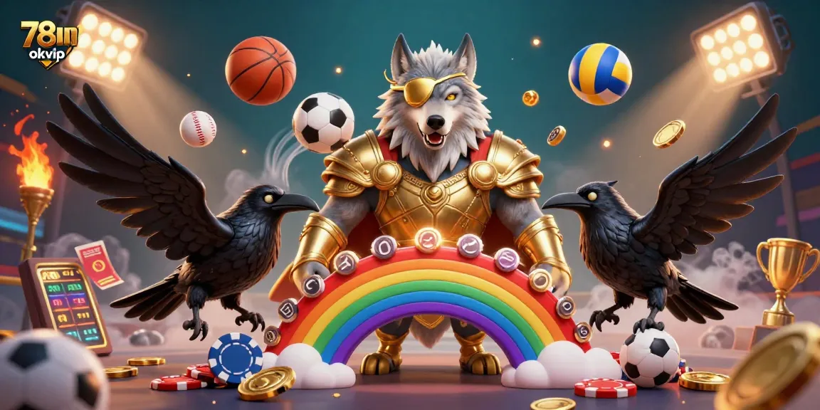Elevate your gaming with 78win okvip, a dynamic 3D casino scene featuring Odin and ravens amidst thrilling betting elements.