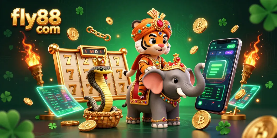 Spin the slots at fly88 com with a vibrant 3D casino illustration featuring a majestic maharaja tiger.