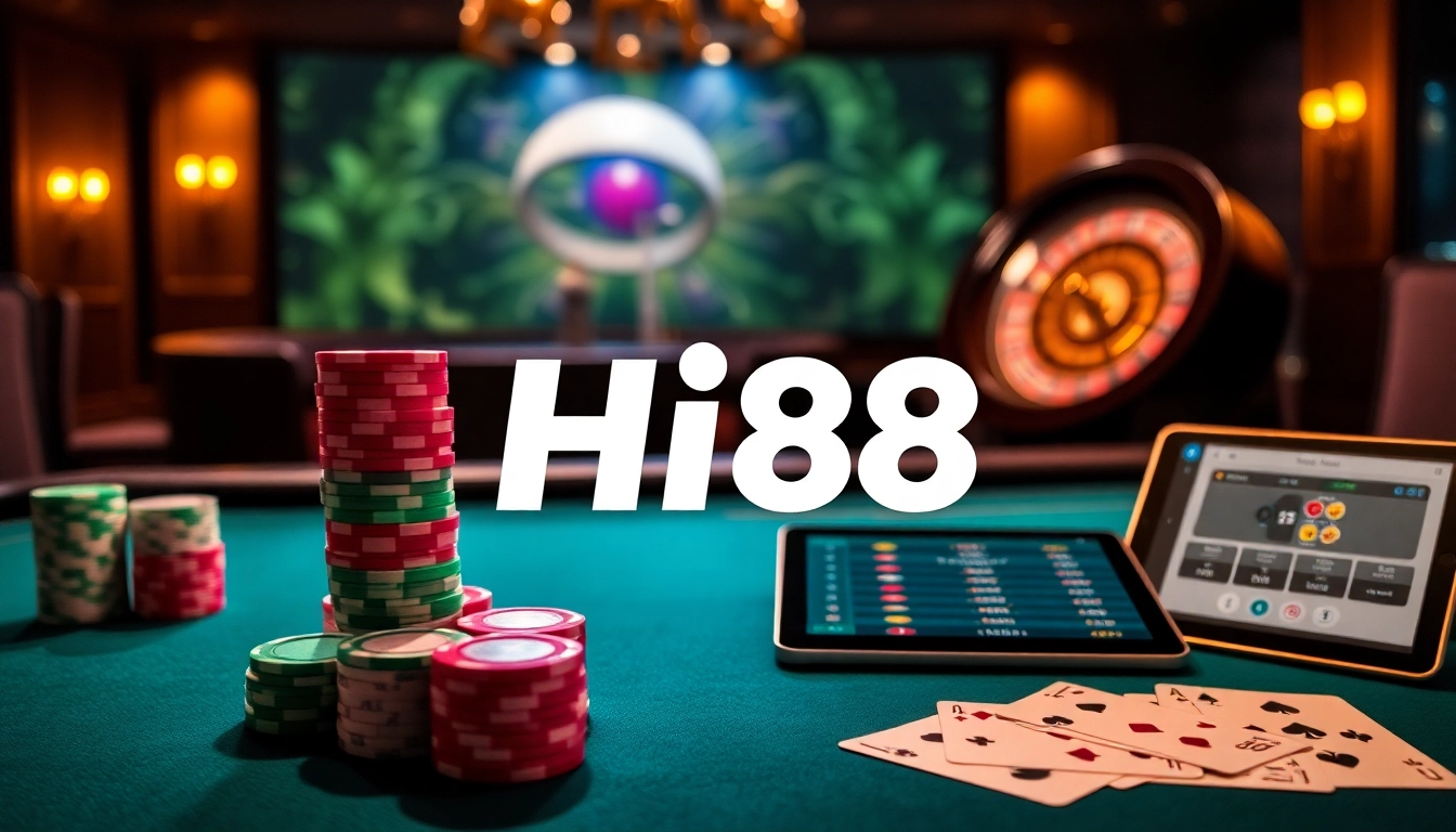 Experience thrilling gameplay with Hi88 at this luxurious online poker table scene.