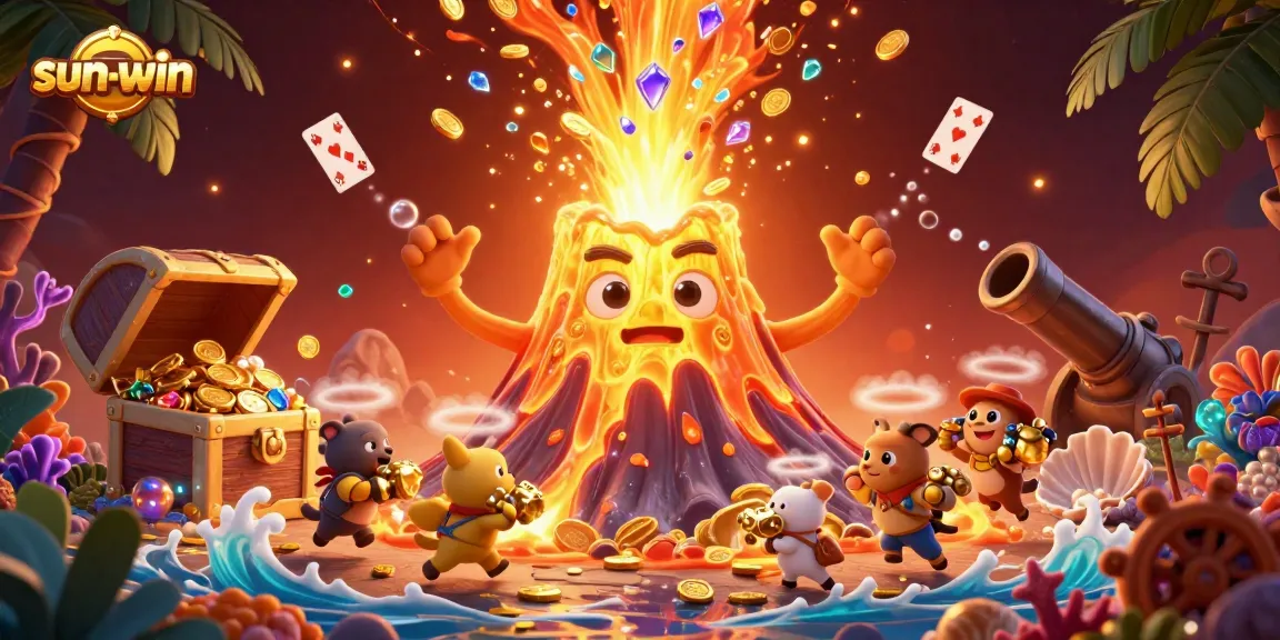 Win big with sun-win in this vibrant 3D casino scene, featuring treasure and gaming elements.