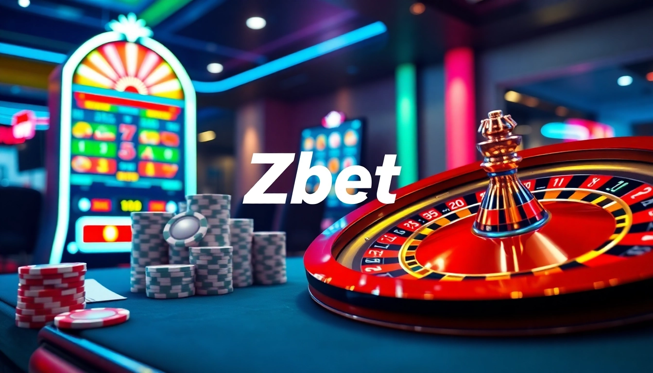 Zbet interface with poker chips and roulette wheel showcasing online betting excitement