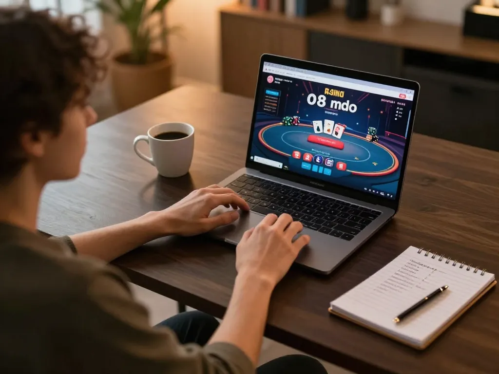 Experience a thrilling online poker game on o8's interface from the comfort of home.