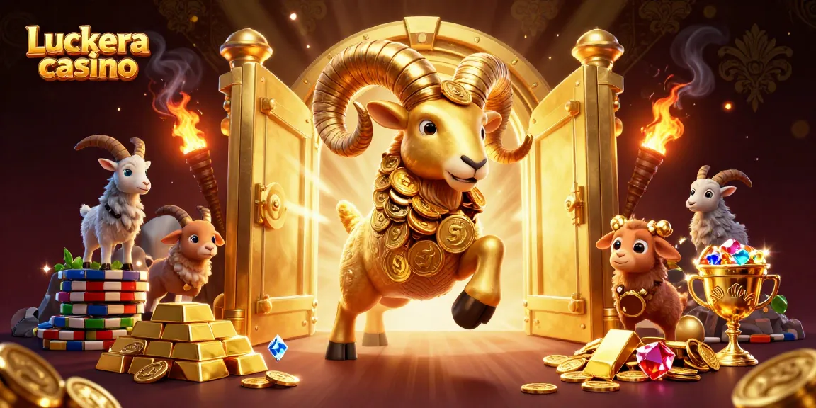 Experience the excitement of Luckera casino with stunning golden elements and dynamic game symbols.