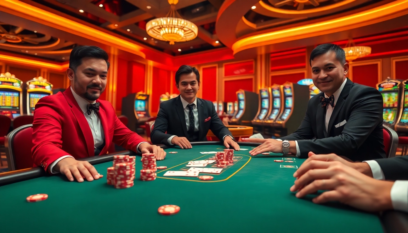 Experience thrilling gameplay at nk88 with professional poker players at a luxurious table.