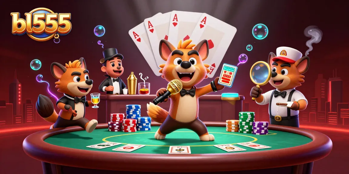 Experience the excitement of bl555 with cartoon hyenas at a vibrant comedy casino scene.