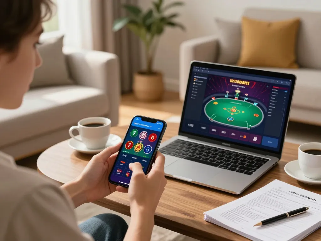 Engaging in strategic bets on the miso88 mobile casino app in a cozy living room setup.