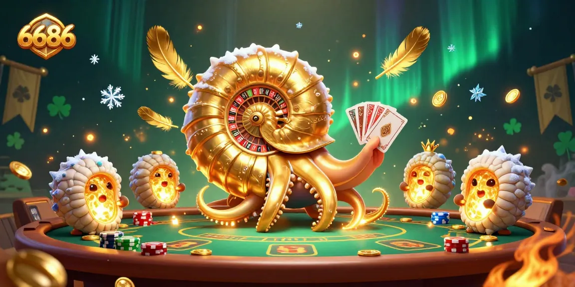 Experience thrilling gameplay with 6686, featuring a vibrant gambling scene with a giant nautilus and glowing companions.