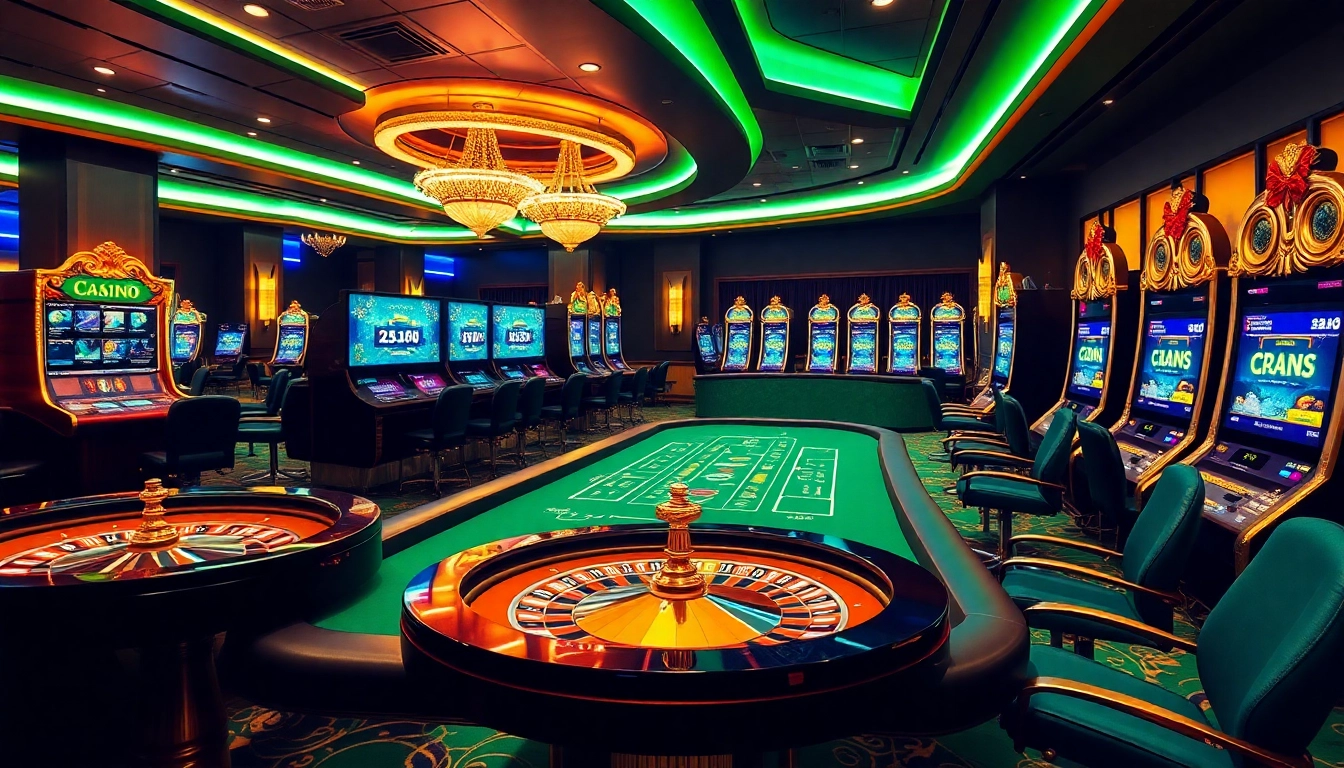 Players enjoying thrilling games at https://8kbet.ngo/, featuring a sleek online casino environment filled with roulette and slot machines.