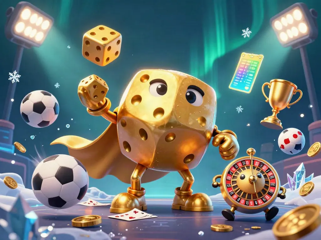 33WIN features a dynamic 3D illustration of a golden dice golem surrounded by vibrant sports elements.