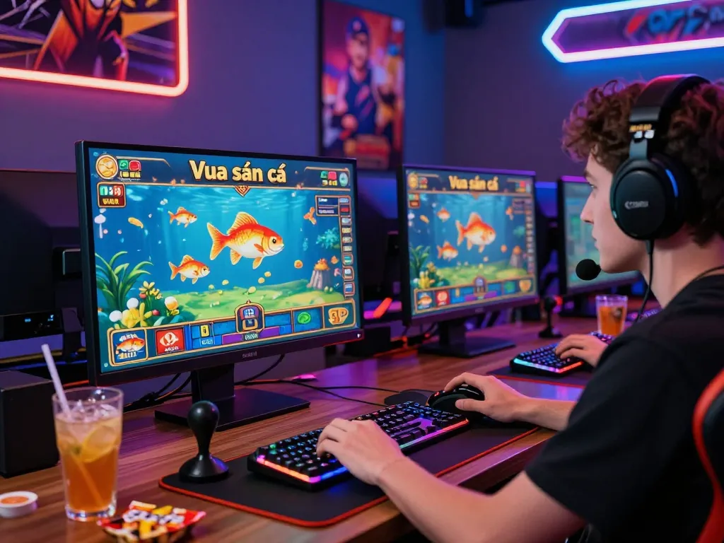 Player engaged in CWIN online gambling game with vibrant setup and accessories.