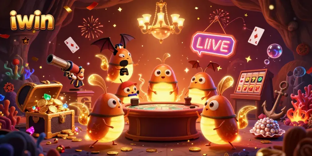 Experience fun at iwin's illuminating cave casino with glowworm dealers and vibrant slot action.