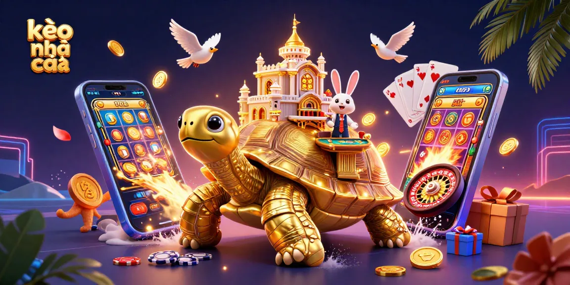 Engage with kèo nhà cái through this vibrant 3D scene featuring a golden tortoise casino.