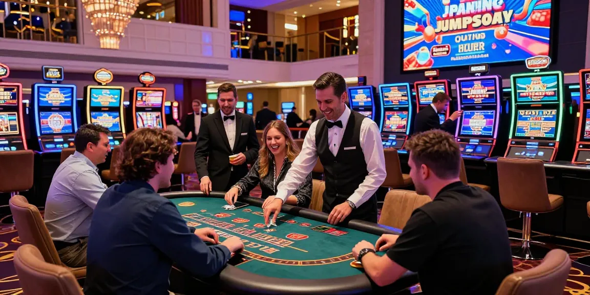 Gran Poseidon online gaming experience with players at vibrant blackjack tables and dynamic slot machines.
