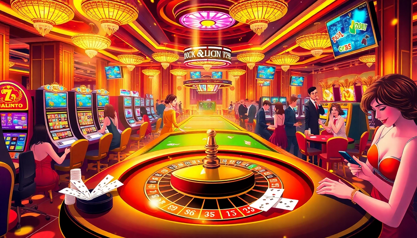 Exciting casino gameplay scene featuring the trang chủ luck8 with players at roulette and poker tables.