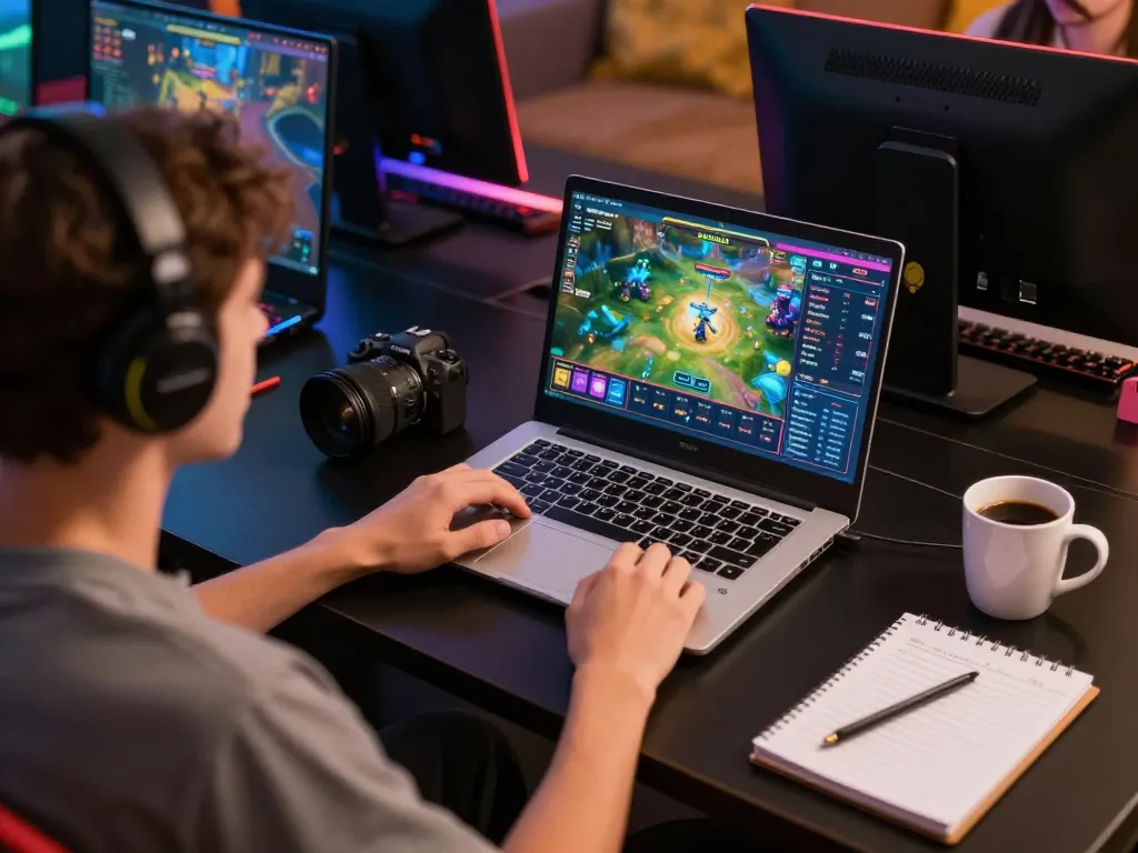 Engaging in online casino gaming on MMOO platform with warm home setting and vibrant atmosphere.
