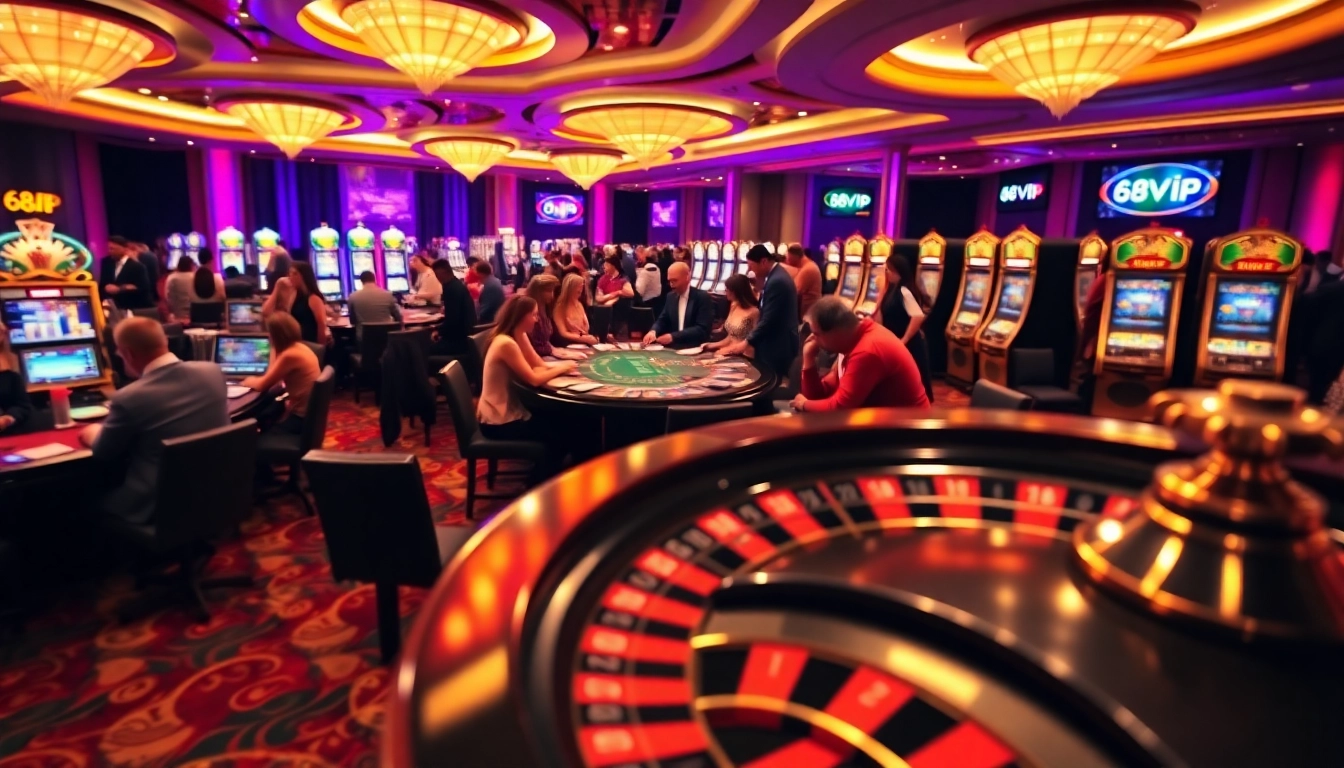Players enjoying a thrilling moment at a 68VIP casino table, showcasing excitement and luxury.
