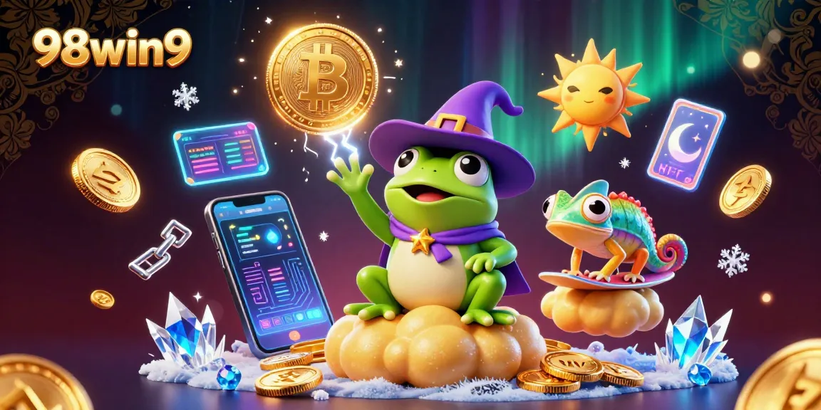 Experience winning thrills at 98win9 with vibrant, animated characters in a golden coin storm.